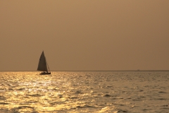 A sailboat heading home at sunset